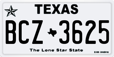 TX license plate BCZ3625