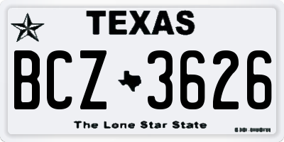 TX license plate BCZ3626