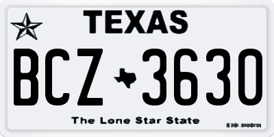 TX license plate BCZ3630