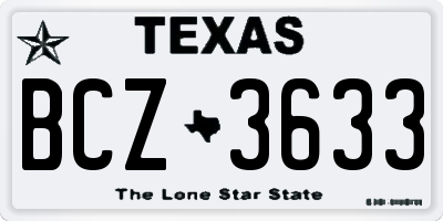 TX license plate BCZ3633
