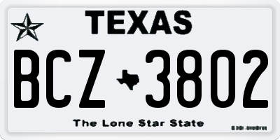 TX license plate BCZ3802
