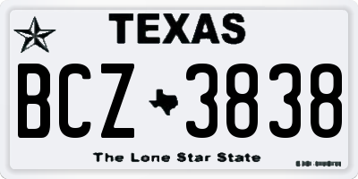 TX license plate BCZ3838