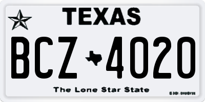 TX license plate BCZ4020