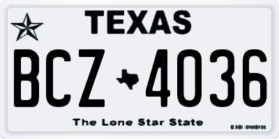 TX license plate BCZ4036