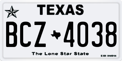 TX license plate BCZ4038