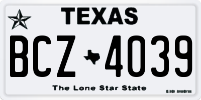 TX license plate BCZ4039