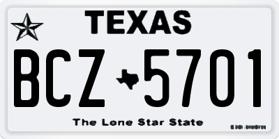 TX license plate BCZ5701