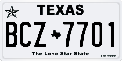 TX license plate BCZ7701