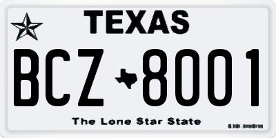 TX license plate BCZ8001