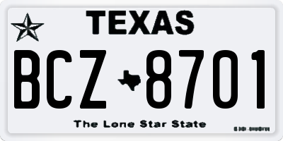 TX license plate BCZ8701