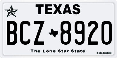 TX license plate BCZ8920