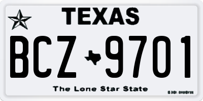TX license plate BCZ9701