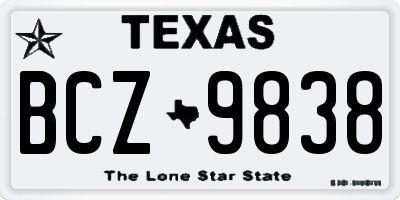 TX license plate BCZ9838
