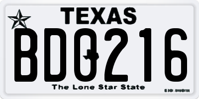 TX license plate BD0216