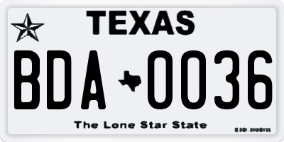 TX license plate BDA0036