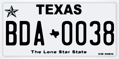 TX license plate BDA0038