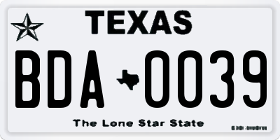 TX license plate BDA0039
