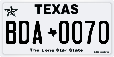 TX license plate BDA0070