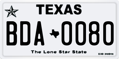 TX license plate BDA0080