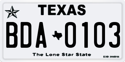 TX license plate BDA0103
