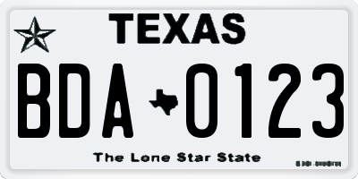 TX license plate BDA0123
