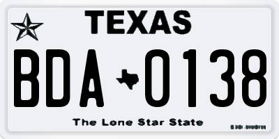 TX license plate BDA0138