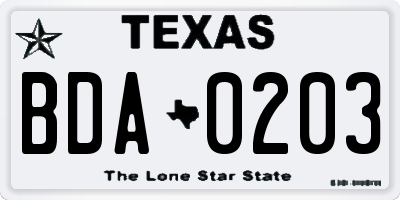 TX license plate BDA0203
