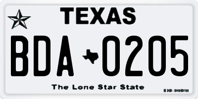 TX license plate BDA0205