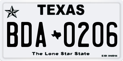 TX license plate BDA0206