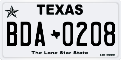 TX license plate BDA0208