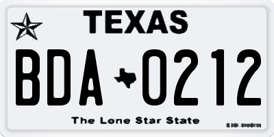 TX license plate BDA0212