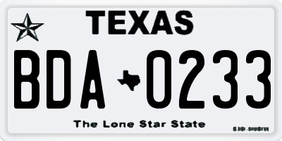 TX license plate BDA0233