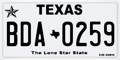 TX license plate BDA0259