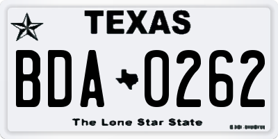 TX license plate BDA0262