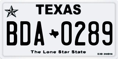 TX license plate BDA0289