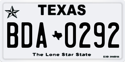 TX license plate BDA0292