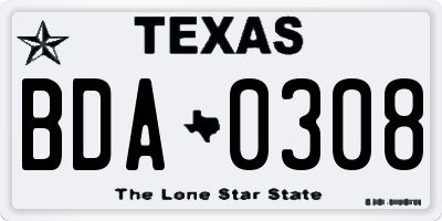 TX license plate BDA0308