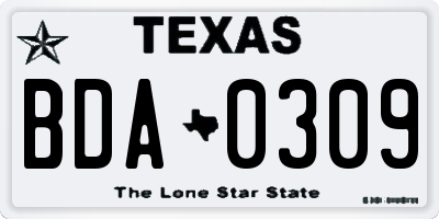 TX license plate BDA0309
