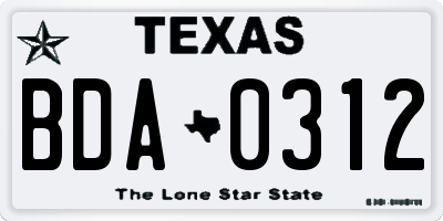 TX license plate BDA0312