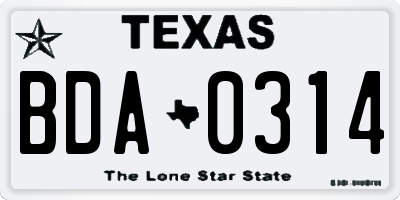 TX license plate BDA0314