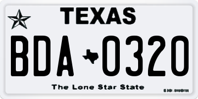TX license plate BDA0320