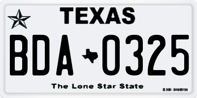 TX license plate BDA0325