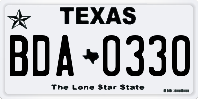 TX license plate BDA0330
