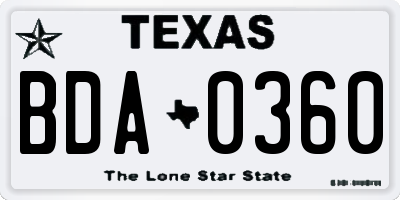 TX license plate BDA0360