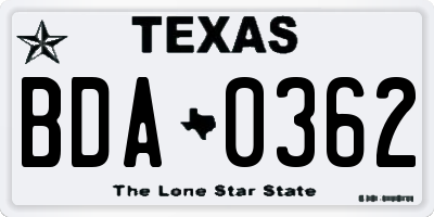 TX license plate BDA0362