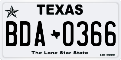 TX license plate BDA0366