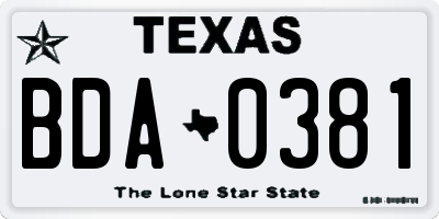 TX license plate BDA0381
