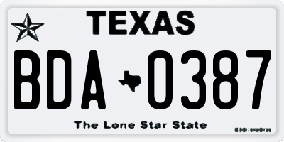 TX license plate BDA0387