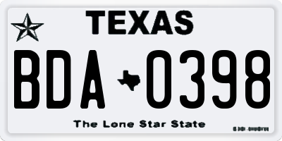 TX license plate BDA0398