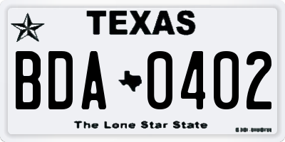 TX license plate BDA0402